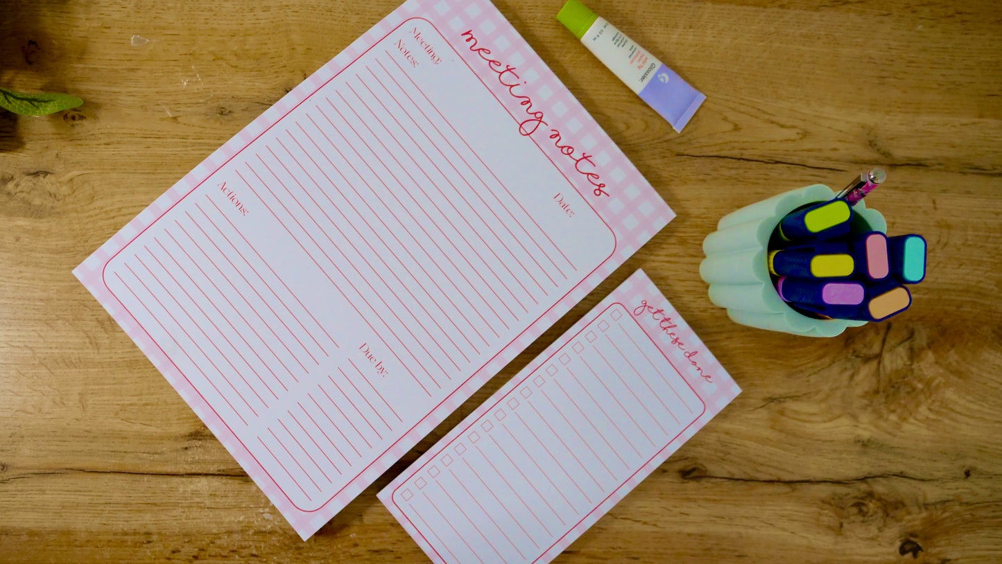 Delilah Pink Gingham Meeting Notes Pad